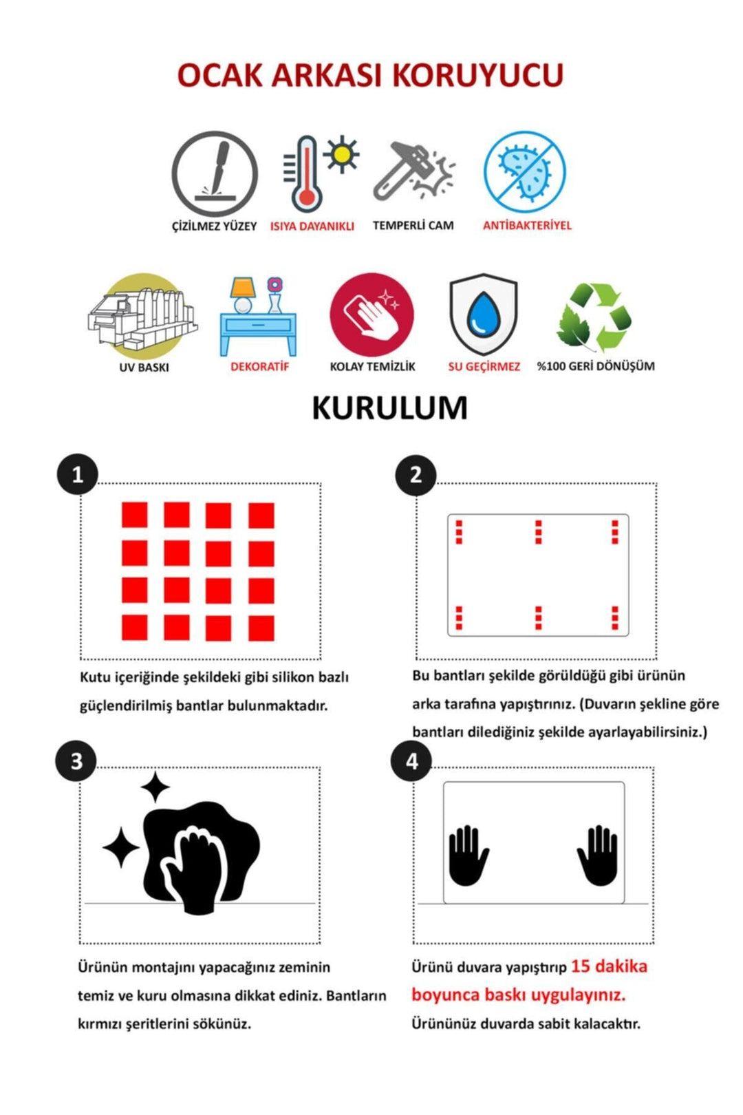 Cam Ocak Arkası Koruyucu Ankastre Arkası Koruyucu Kar Tanesi