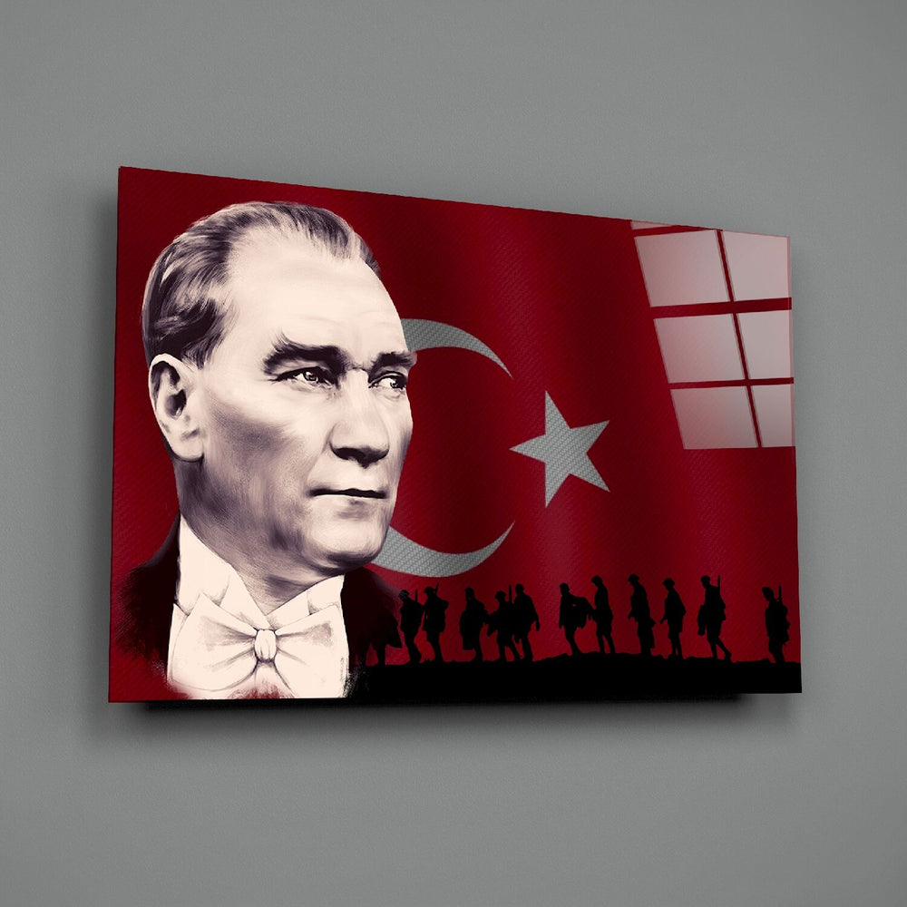 Atatürk ve Türk Bayrağı Cam Tablo