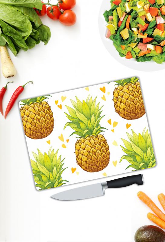 Ananas Desenli Cam Kesme Tablası