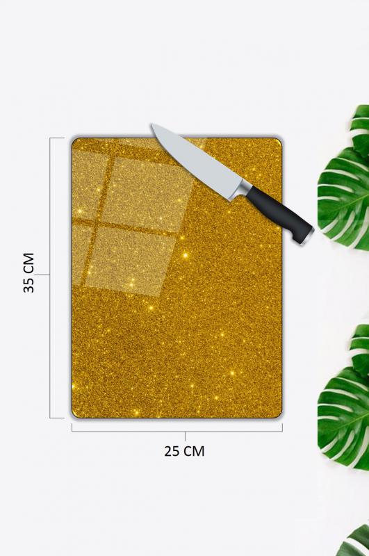 Altın Yaldızlı Desen Cam Kesme Tablası