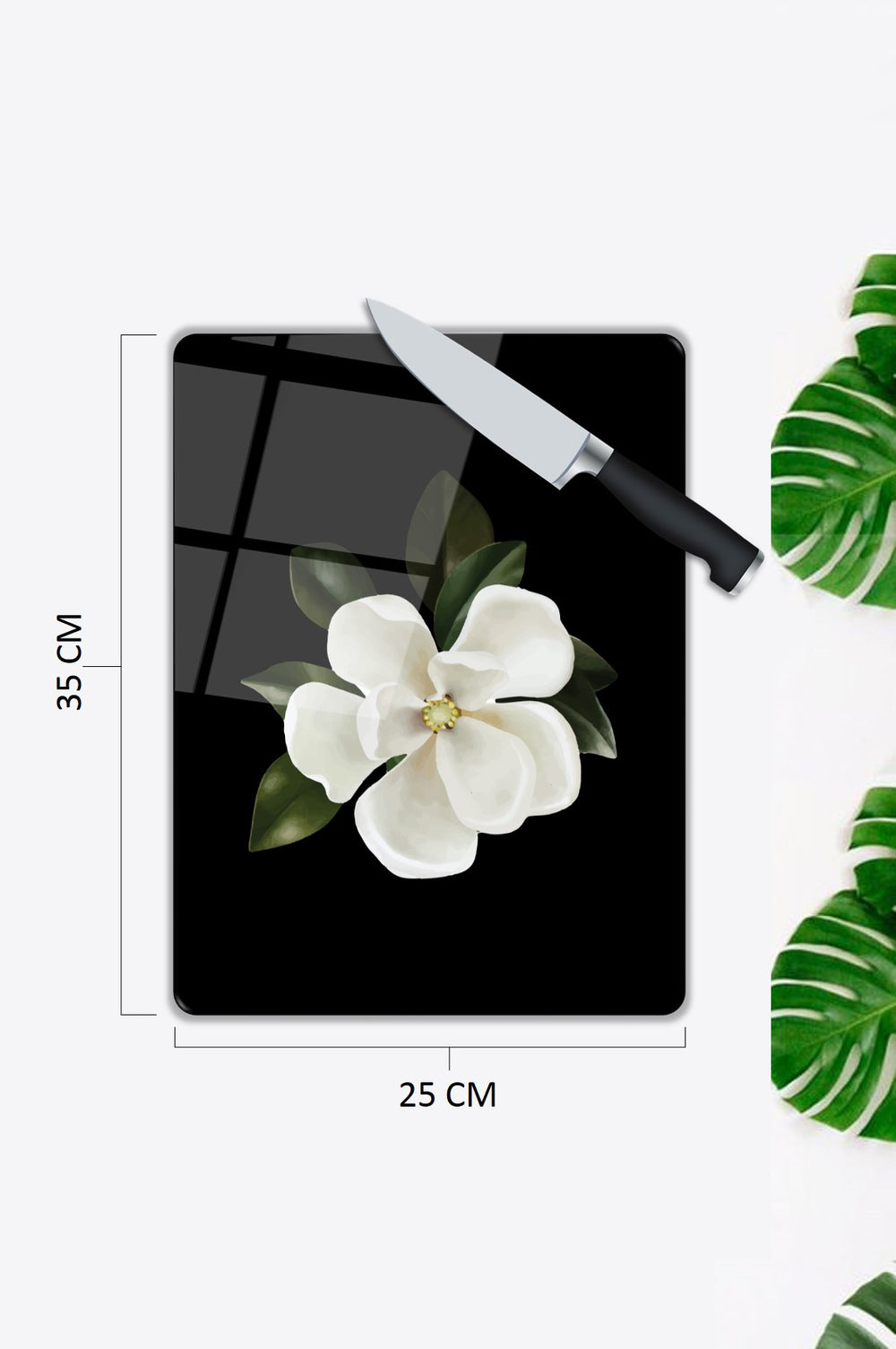 Beyaz Orkide Desen Cam Kesme Tablası