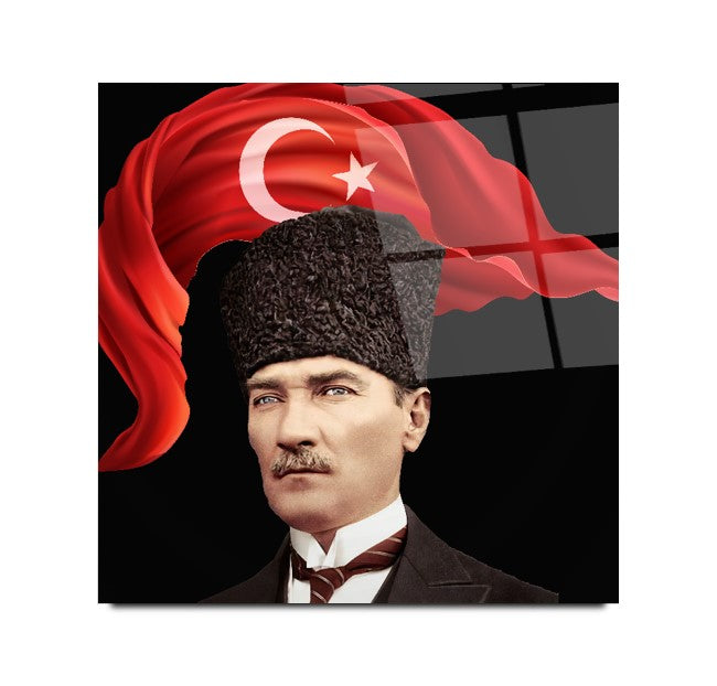 Atatürk ve Bayrak Cam Tablo