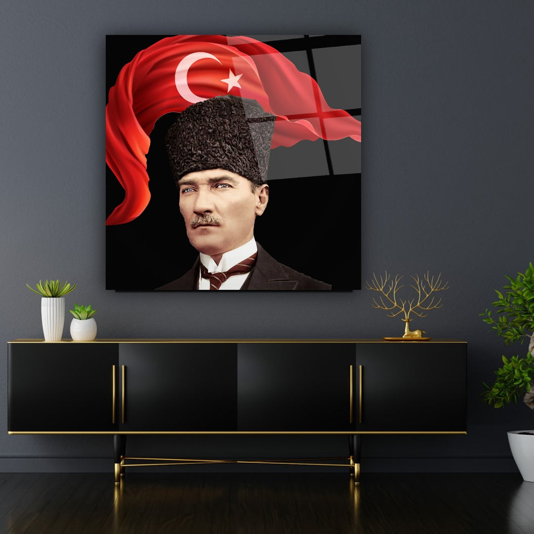 Atatürk ve Bayrak Cam Tablo