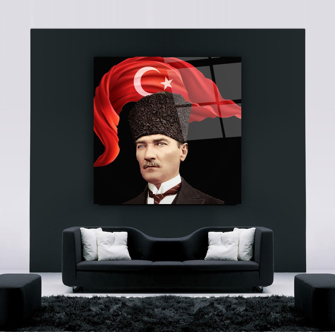 Atatürk ve Bayrak Cam Tablo