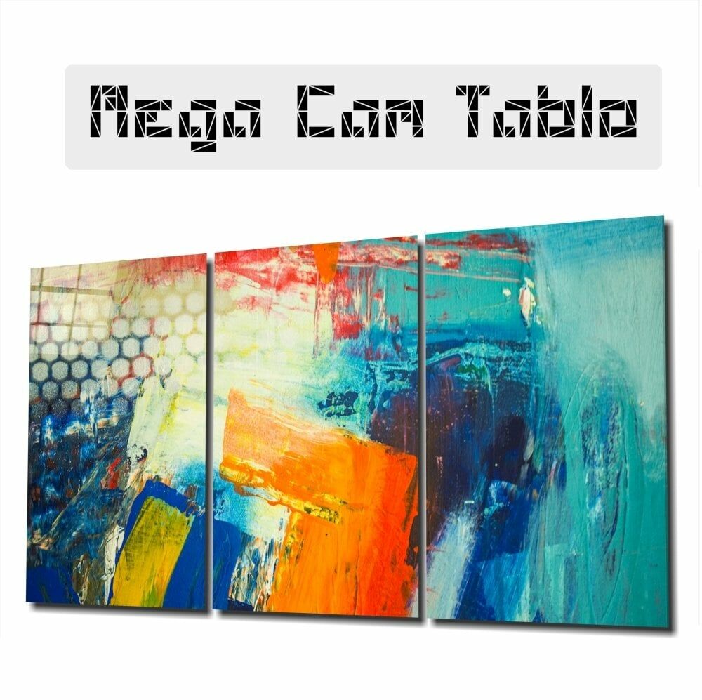 Renkli Fırça Darbeleri Mega Cam Tablo